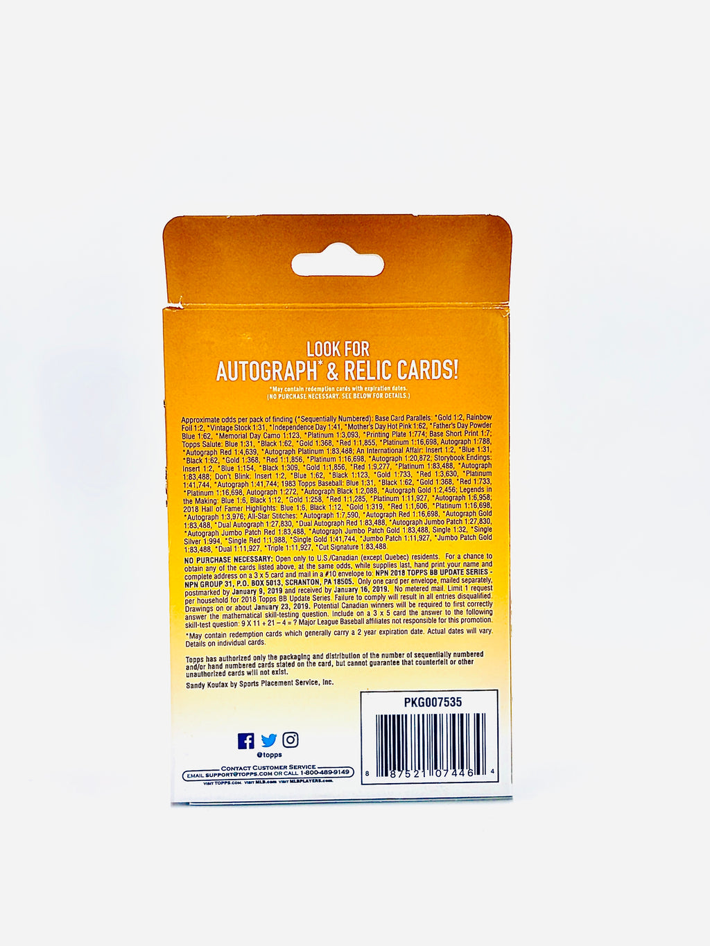 2018 Topps Update Series Hanger Box Back